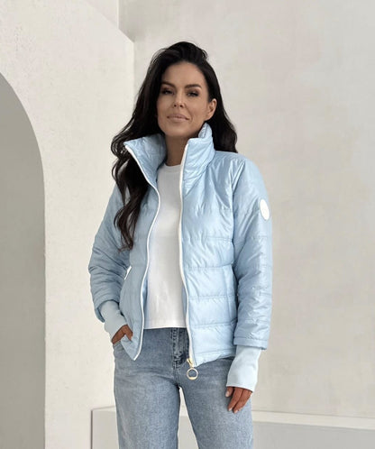 Geacă Matlasată Subțire cu Guler Înalt-Blue