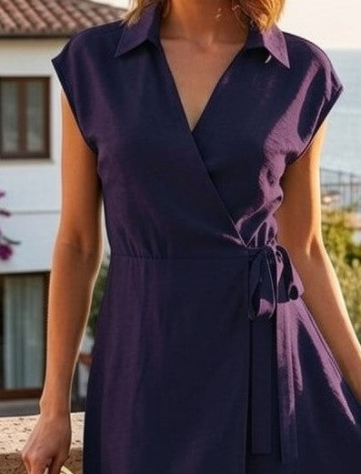 Rochie Midi Petrecută cu Guler Lapel - Bleumarin
