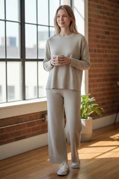 Compleu Tricotat Bej Casual