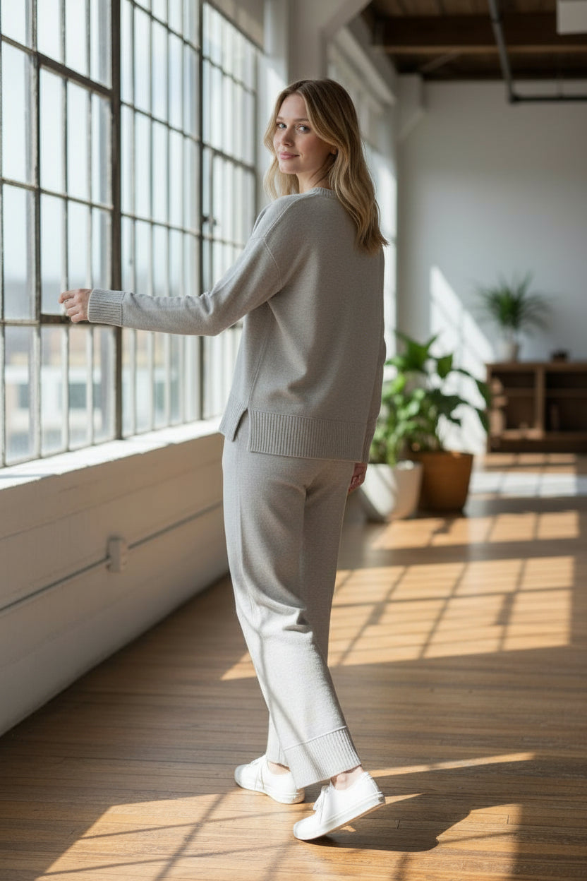 Compleu Tricotat Bej Casual