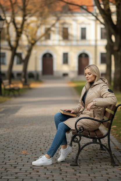 Geacă Matlasată Bej cu Centură Elastică
