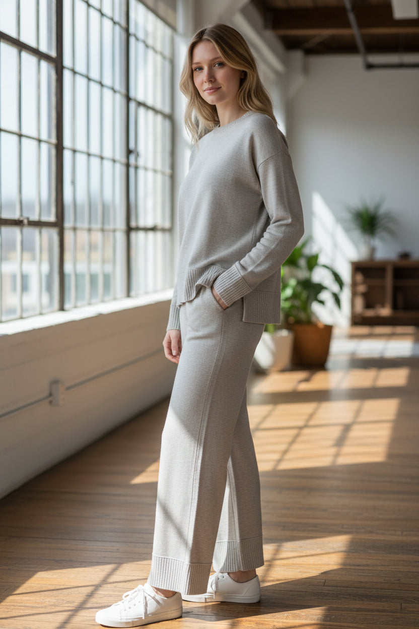 Compleu Tricotat Bej Casual